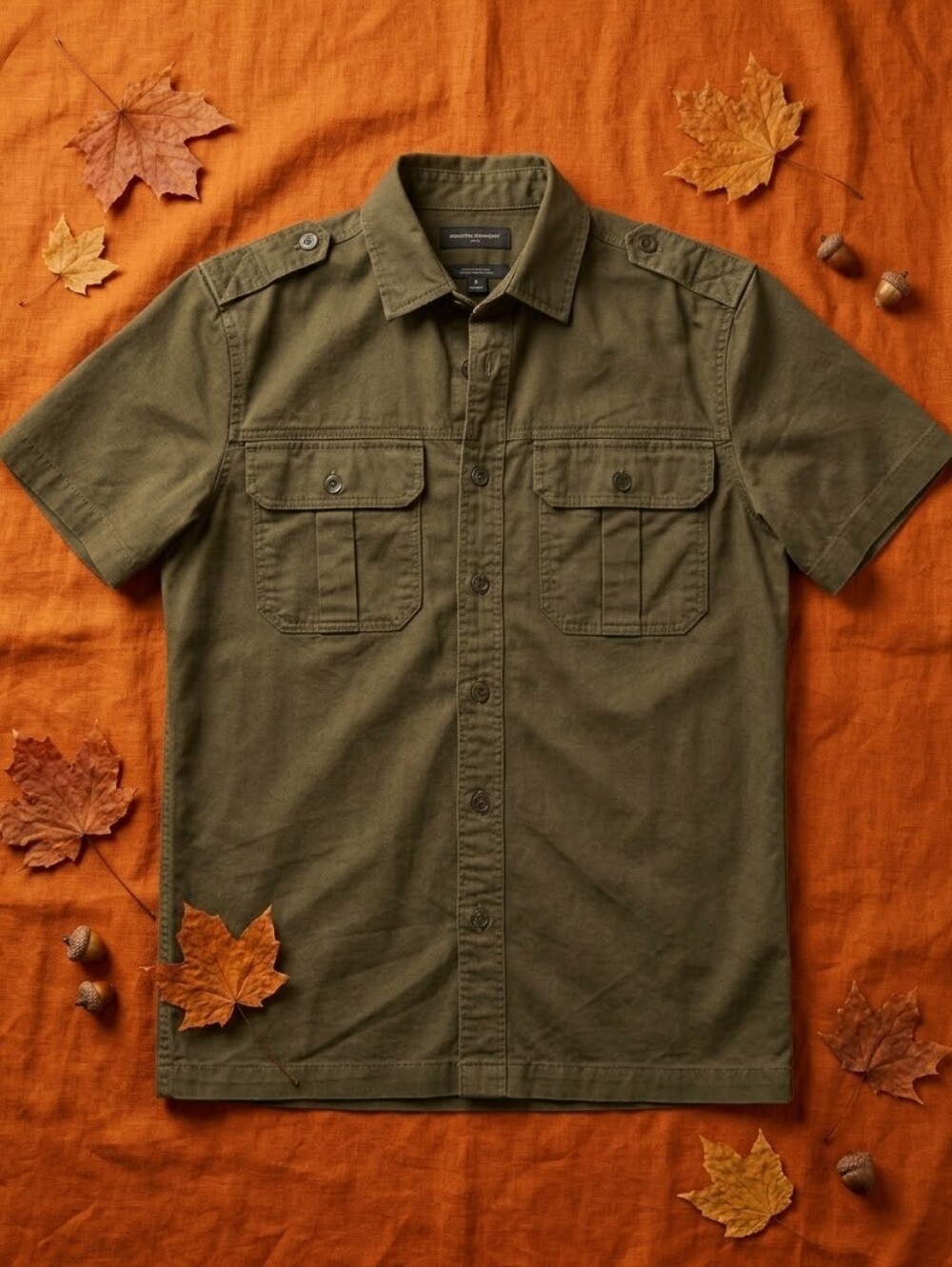 Banana Republic Olive Short-Sleeve Button-Front Utility Shirt